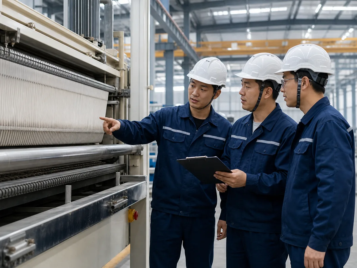 Shine Technology engineers inspecting filtration equipment